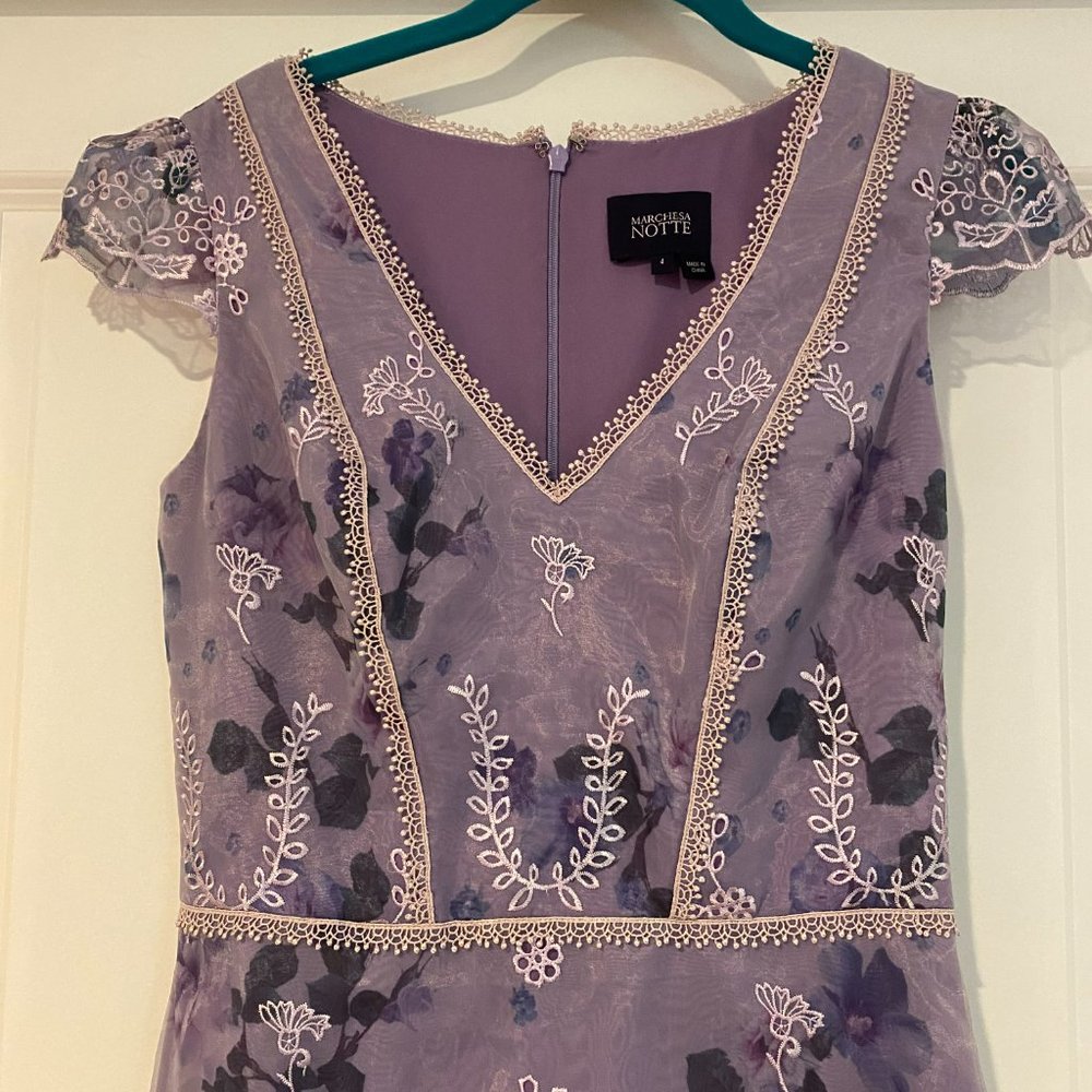 Marchesa Lilac  Cap Sleeve Eyelet Organza Cocktail Formal Dress, Size 4 - Picture 2 of 6